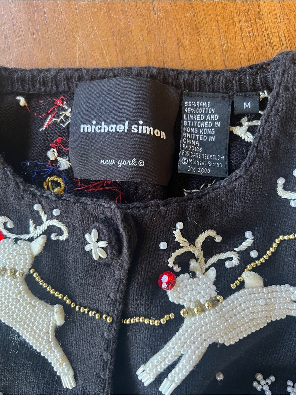 Vintage Michael Simon Beaded Christmas Cardigan Reindeer and Santa Womens M - Picture 6 of 9